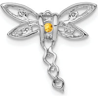 14K White Gold Citrine and Diamond Dragonfly Pendant - 0.1 Carat Citrine, 0.02 Carat Diamond Total Weight by Lumare Gioia