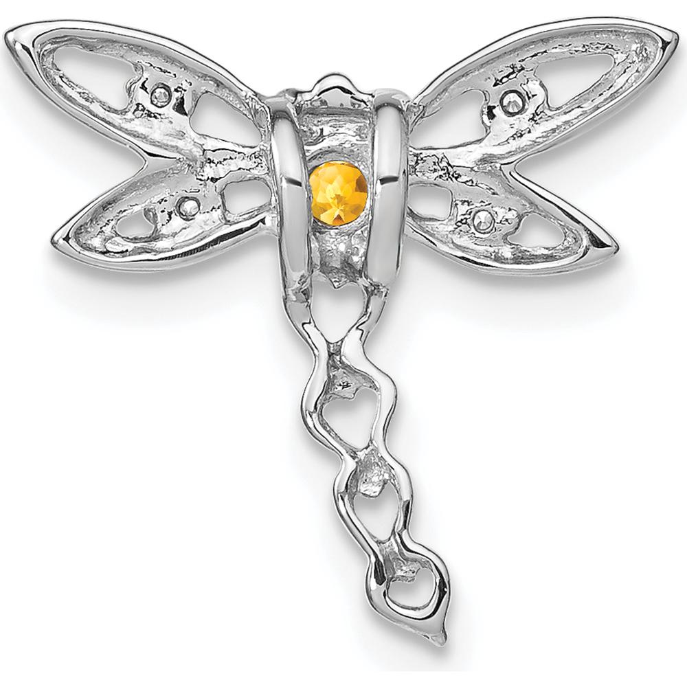 14K White Gold Citrine and Diamond Dragonfly Pendant - 0.1 Carat Citrine, 0.02 Carat Diamond Total Weight by Lumare Gioia