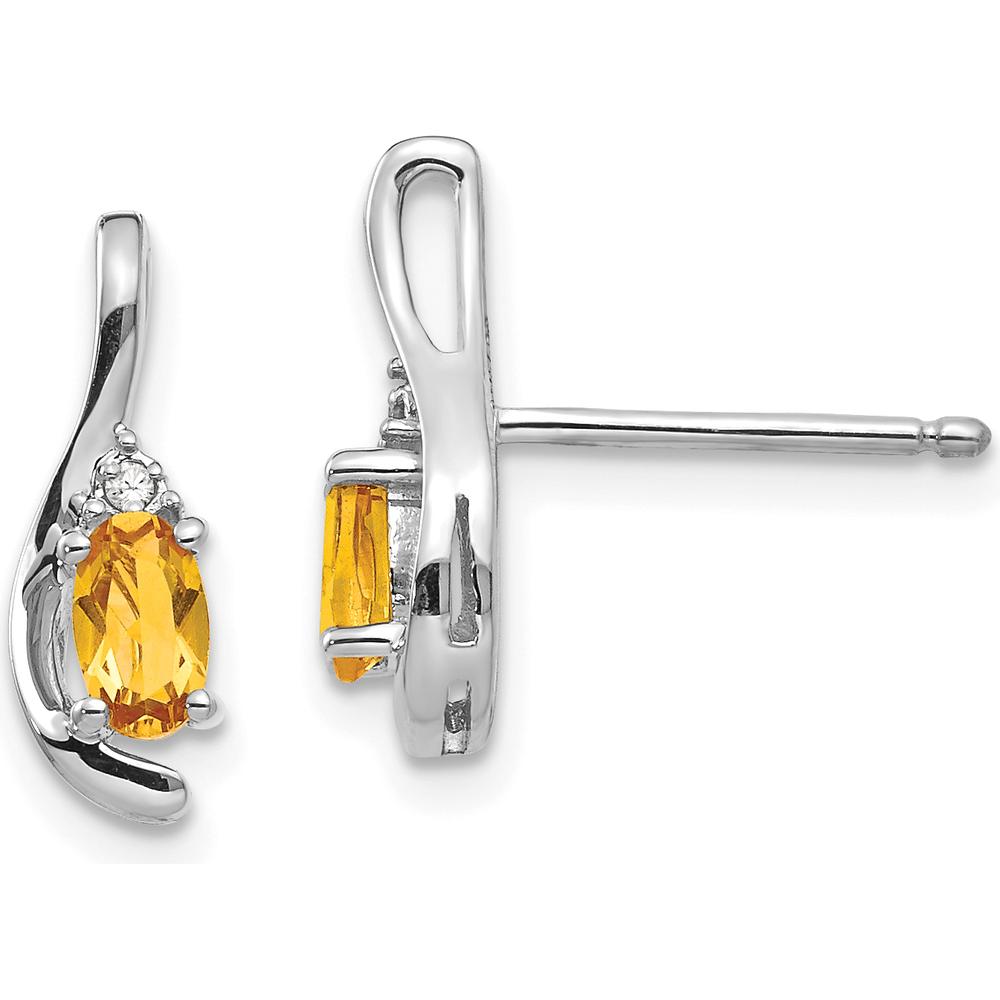 14K White Gold Citrine and Diamond Drop Earrings - 0.20 Carat Citrine, 0.01 Carat Diamond Total Weight by Oro Pregiato