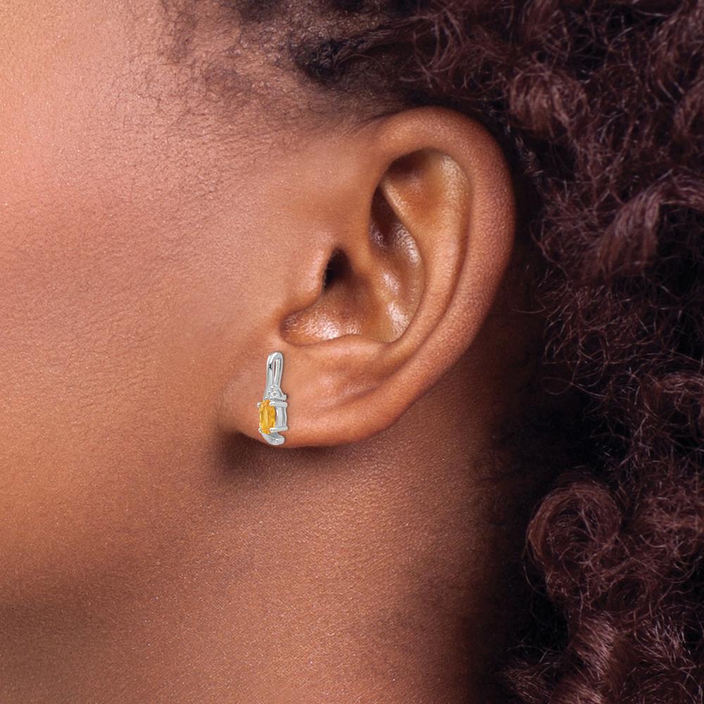 14K White Gold Citrine and Diamond Drop Earrings - 0.20 Carat Citrine, 0.01 Carat Diamond Total Weight by Oro Pregiato