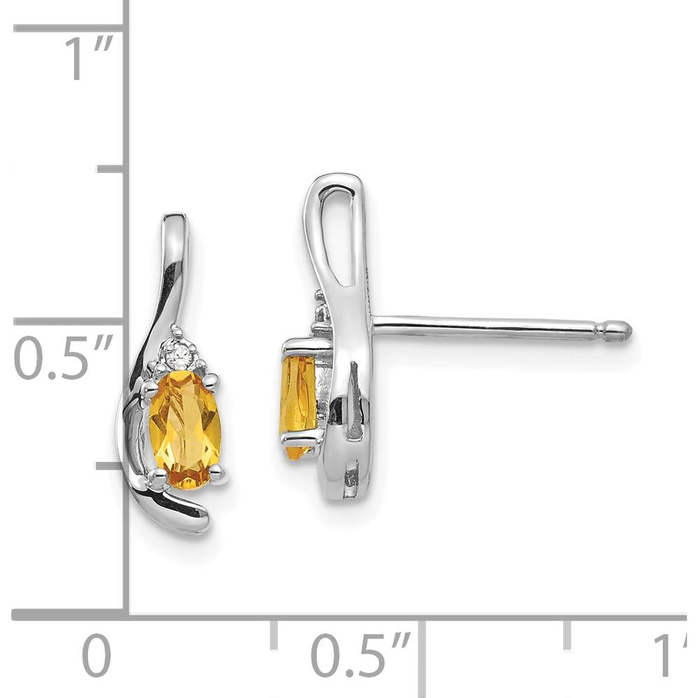 14K White Gold Citrine and Diamond Drop Earrings - 0.20 Carat Citrine, 0.01 Carat Diamond Total Weight by Oro Pregiato