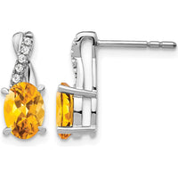 14K White Gold Citrine and Diamond Drop Earrings with Oval Citrine and Round Diamonds - 0.75 Carat Total Citrine Weight by Oro Pregiato