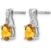 14K White Gold Citrine and Diamond Drop Earrings with Oval Citrine and Round Diamonds - 0.75 Carat Total Citrine Weight by Oro Pregiato
