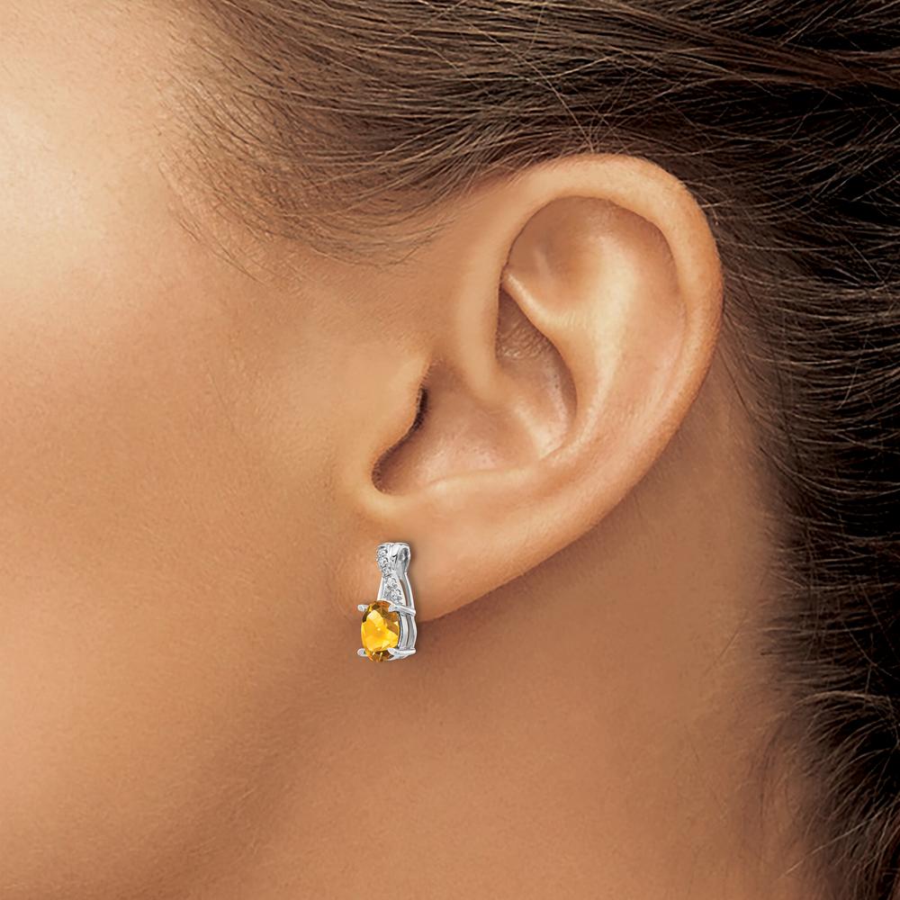 14K White Gold Citrine and Diamond Drop Earrings with Oval Citrine and Round Diamonds - 0.75 Carat Total Citrine Weight by Oro Pregiato