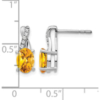 14K White Gold Citrine and Diamond Drop Earrings with Oval Citrine and Round Diamonds - 0.75 Carat Total Citrine Weight by Oro Pregiato