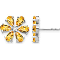 14K White Gold Citrine and Diamond Flower Earrings - 0.372 Carat Total Citrine Weight, 0.03 Carat Total Diamond Weight by Monteluci Fine Jewelry