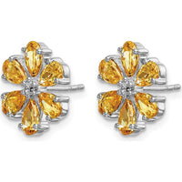 14K White Gold Citrine and Diamond Flower Earrings - 0.372 Carat Total Citrine Weight, 0.03 Carat Total Diamond Weight by Monteluci Fine Jewelry