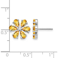 14K White Gold Citrine and Diamond Flower Earrings - 0.372 Carat Total Citrine Weight, 0.03 Carat Total Diamond Weight by Monteluci Fine Jewelry