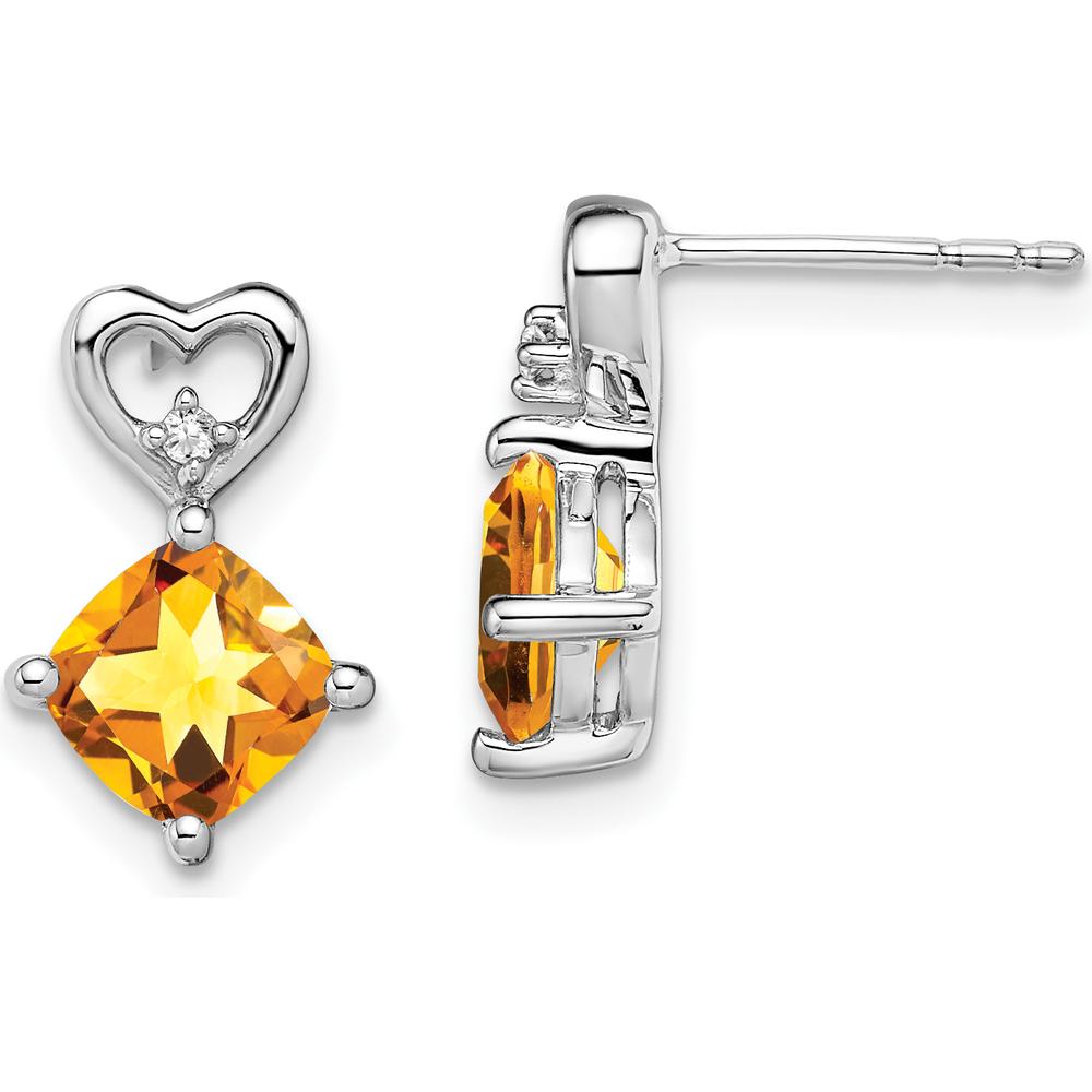 14K White Gold Citrine and Diamond Heart Drop Earrings - 1.25 Carat Citrine and 0.01 Carat Diamond Total Weight by Oro Pregiato