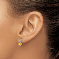 14K White Gold Citrine and Diamond Heart Drop Earrings - 1.25 Carat Citrine and 0.01 Carat Diamond Total Weight by Oro Pregiato