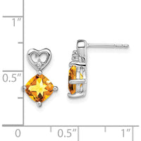 14K White Gold Citrine and Diamond Heart Drop Earrings - 1.25 Carat Citrine and 0.01 Carat Diamond Total Weight by Oro Pregiato