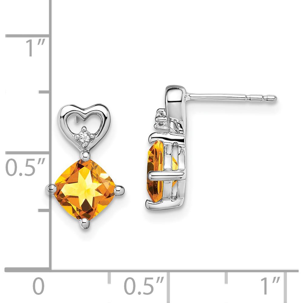 14K White Gold Citrine and Diamond Heart Drop Earrings - 1.25 Carat Citrine and 0.01 Carat Diamond Total Weight by Oro Pregiato