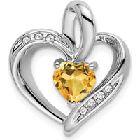 14K White Gold Citrine and Diamond Heart Pendant with Round Diamonds - 0.992 Carat Citrine, 0.024 Carat Total Diamond Weight by Lumare Gioia
