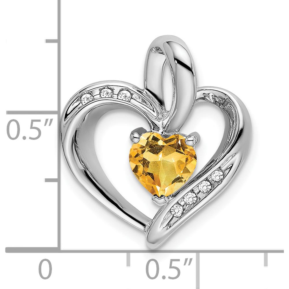 14K White Gold Citrine and Diamond Heart Pendant with Round Diamonds - 0.992 Carat Citrine, 0.024 Carat Total Diamond Weight by Lumare Gioia