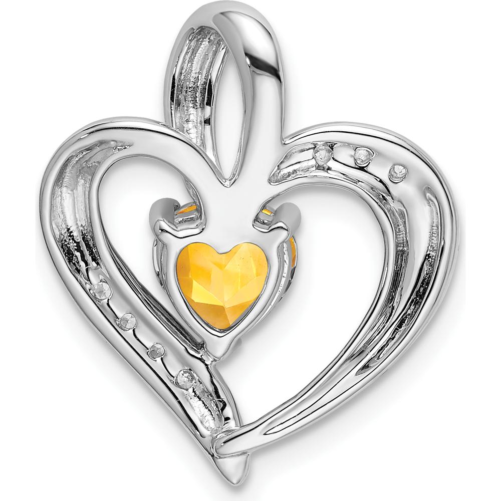 14K White Gold Citrine and Diamond Heart Pendant with Round Diamonds - 0.992 Carat Citrine, 0.024 Carat Total Diamond Weight by Lumare Gioia