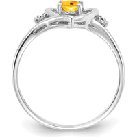 14K White Gold Citrine and Diamond Heart Ring with Oval Citrine - 0.48 Carat Total Weight by Oro Pregiato