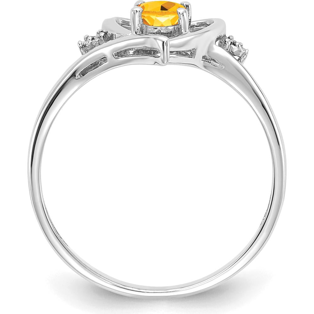 14K White Gold Citrine and Diamond Heart Ring with Oval Citrine - 0.48 Carat Total Weight by Oro Pregiato