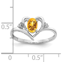 14K White Gold Citrine and Diamond Heart Ring with Oval Citrine - 0.48 Carat Total Weight by Oro Pregiato