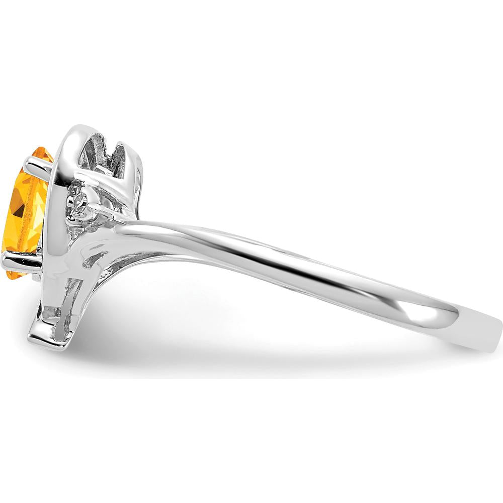 14K White Gold Citrine and Diamond Heart Ring with Oval Citrine - 0.48 Carat Total Weight by Oro Pregiato