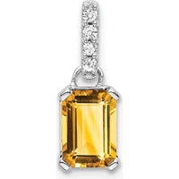 14K White Gold Citrine and Diamond Pendant with Natural Citrine and Round Diamonds - 0.01 Carat Diamond Weight by Oro Pregiato