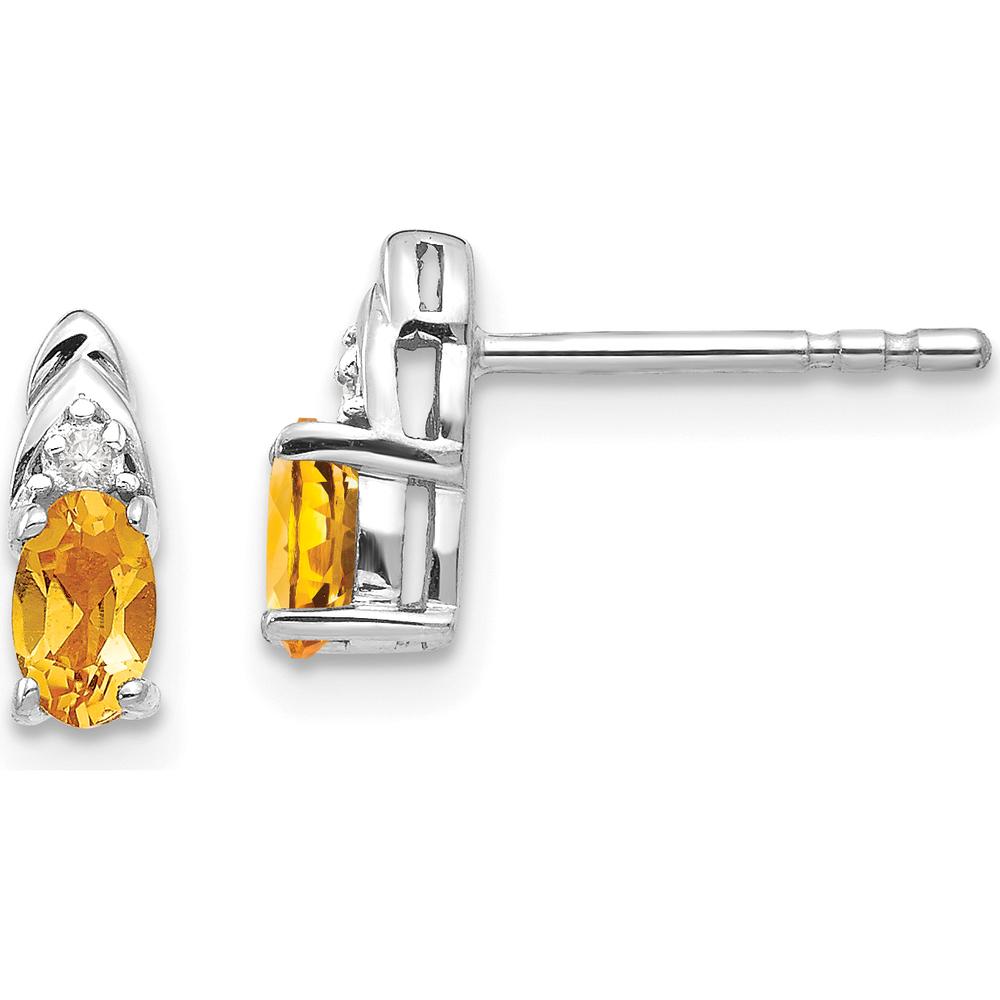14K White Gold Citrine and Diamond Post Earrings - 0.20 Carat Citrine, 0.01 Carat Diamond Total Carat Weight by Oro Pregiato
