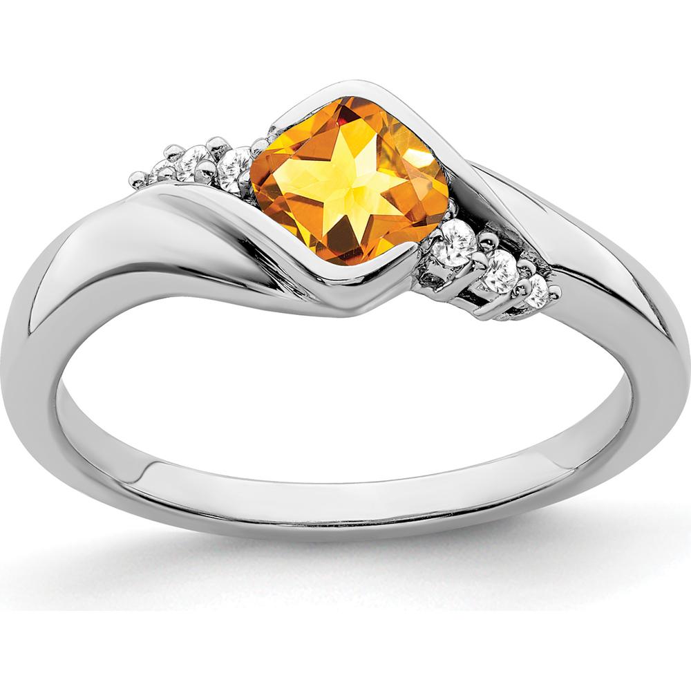 14K White Gold Citrine and Diamond Ring with Cushion Cut Citrine - 0.521 Carat Total Gemstone Weight by 0