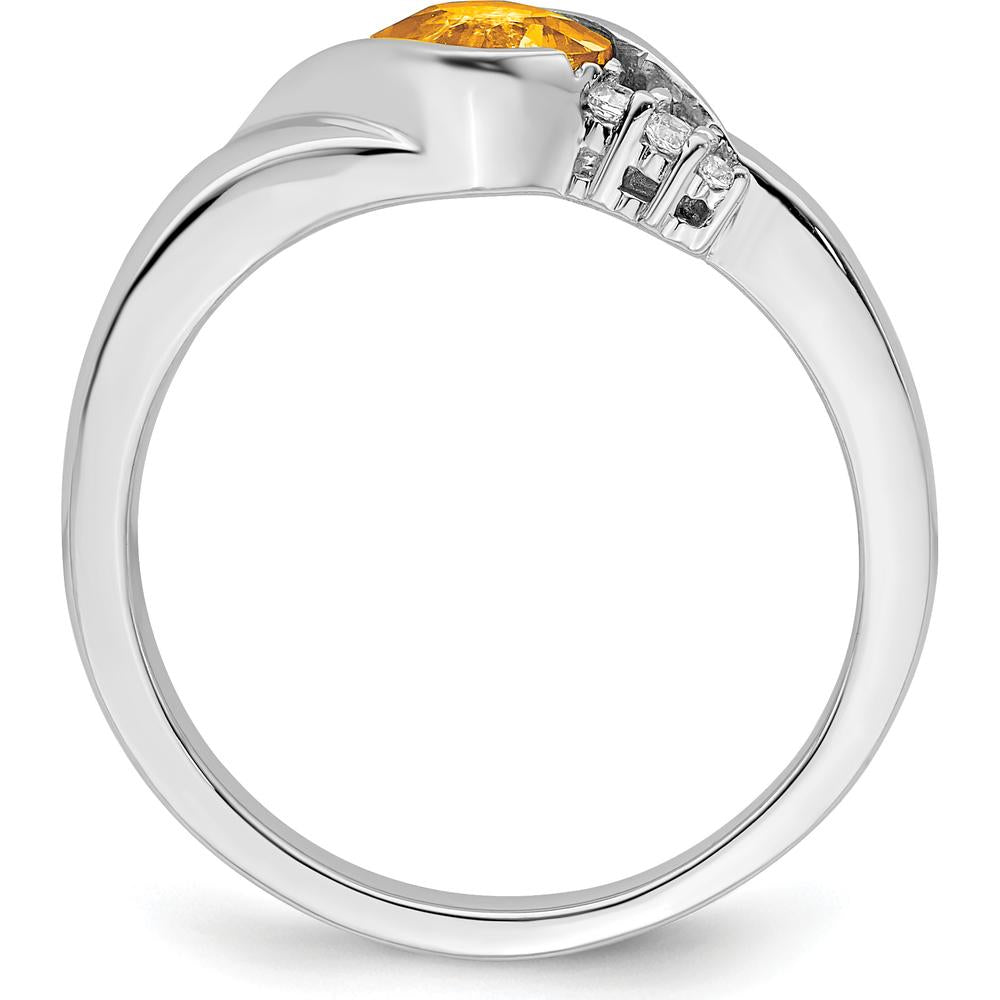 14K White Gold Citrine and Diamond Ring with Cushion Cut Citrine - 0.521 Carat Total Gemstone Weight by 0
