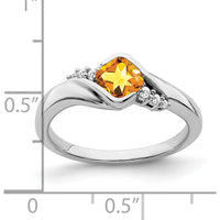 14K White Gold Citrine and Diamond Ring with Cushion Cut Citrine - 0.521 Carat Total Gemstone Weight by 0