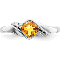 14K White Gold Citrine and Diamond Ring with Cushion Cut Citrine - 0.521 Carat Total Gemstone Weight by 0