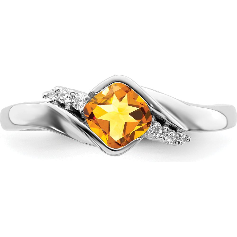14K White Gold Citrine and Diamond Ring with Cushion Cut Citrine - 0.521 Carat Total Gemstone Weight by 0