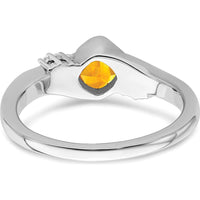 14K White Gold Citrine and Diamond Ring with Cushion Cut Citrine - 0.521 Carat Total Gemstone Weight by 0