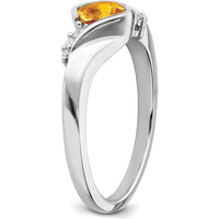 14K White Gold Citrine and Diamond Ring with Cushion Cut Citrine - 0.521 Carat Total Gemstone Weight by 0
