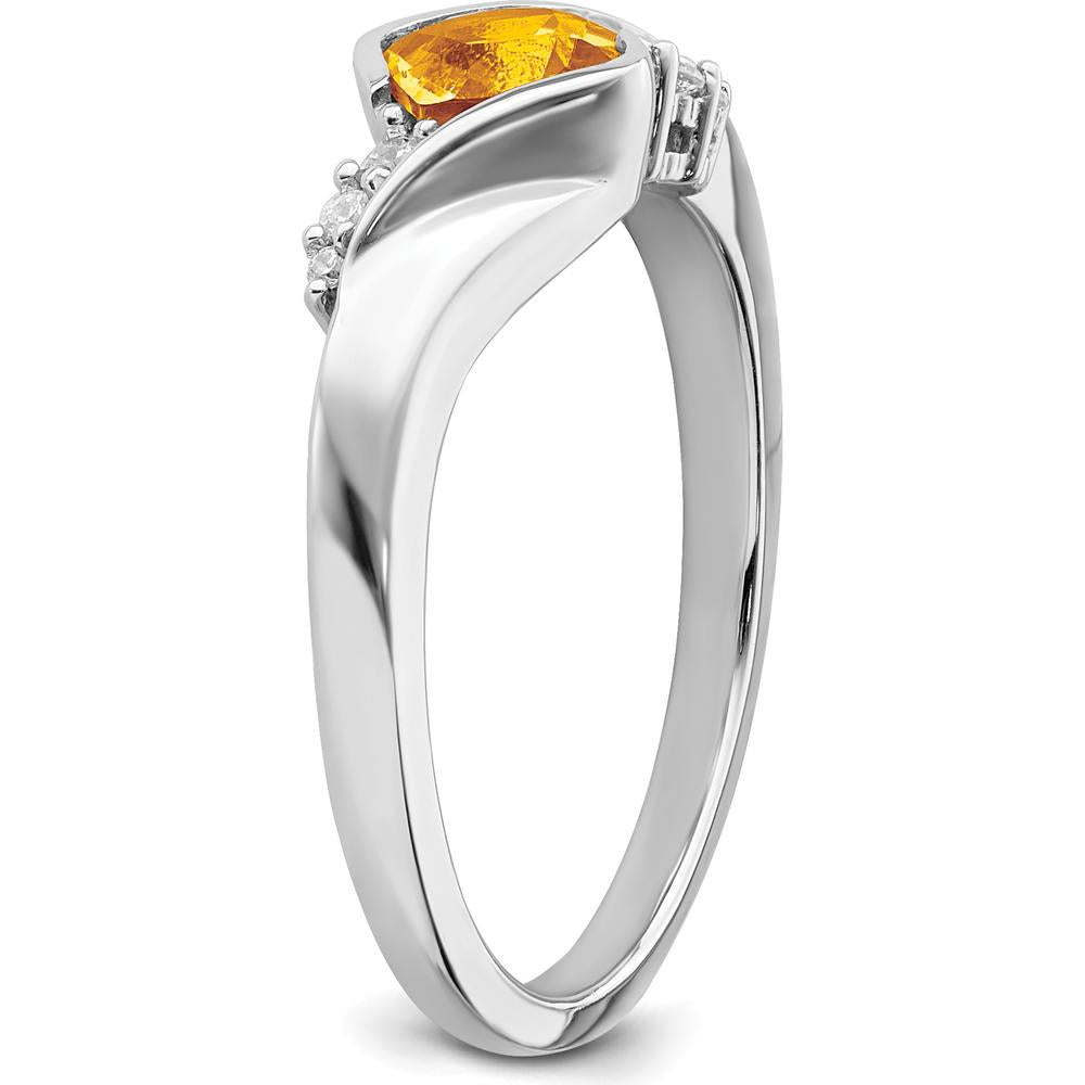 14K White Gold Citrine and Diamond Ring with Cushion Cut Citrine - 0.521 Carat Total Gemstone Weight by 0