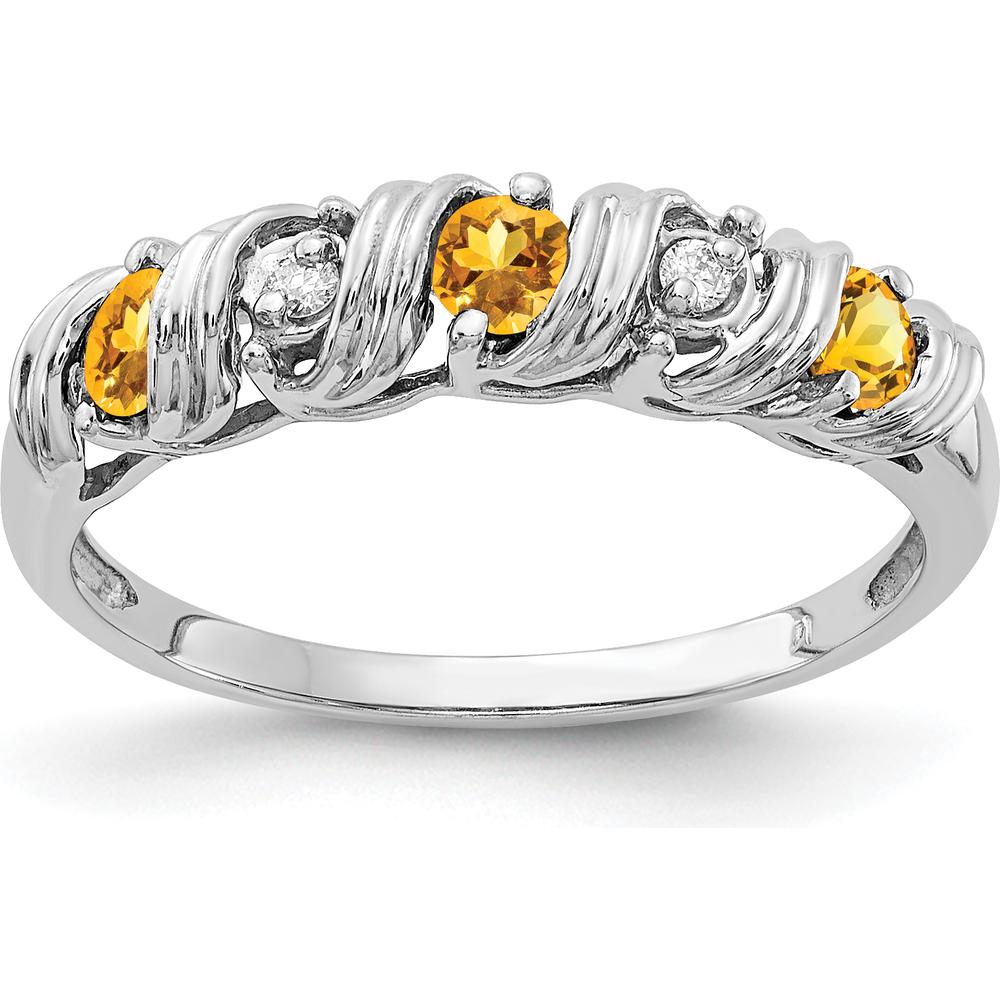 14K White Gold Citrine & Diamond Ring with Faceted Round Stones - 0.07 Carat Citrine, 0.024 Carat Diamond Weight by Monteluci Fine Jewelry