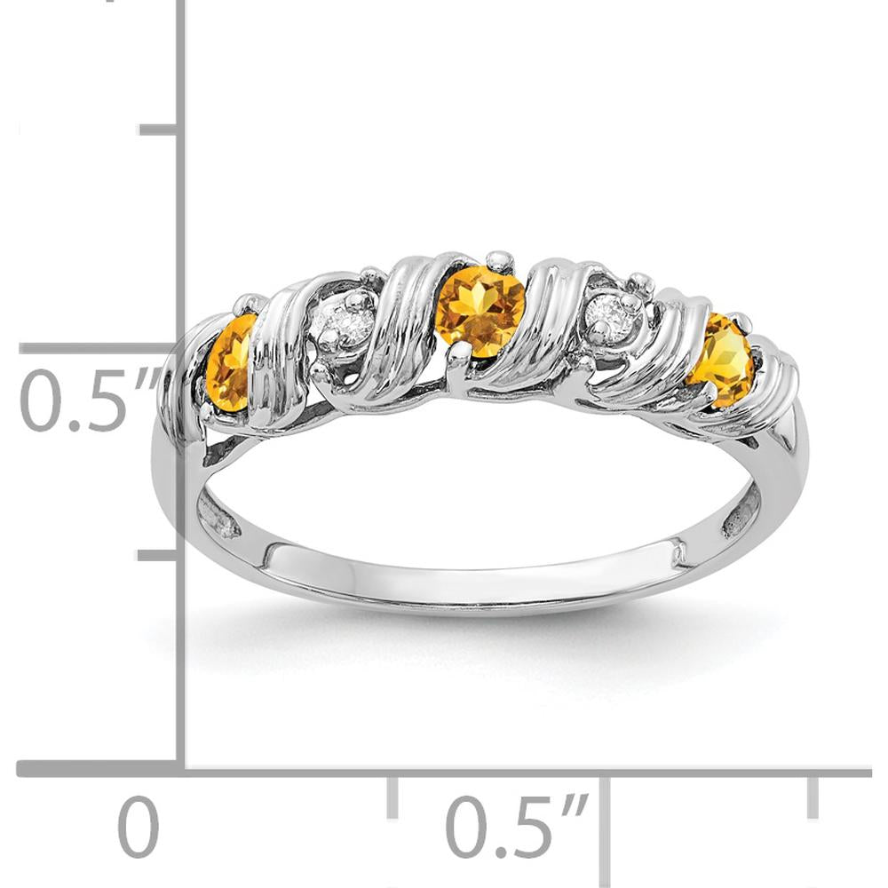 14K White Gold Citrine & Diamond Ring with Faceted Round Stones - 0.07 Carat Citrine, 0.024 Carat Diamond Weight by Monteluci Fine Jewelry