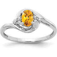 14K White Gold Citrine and Diamond Ring with Oval Citrine - 0.48 Carat Total Citrine Weight by Oro Pregiato