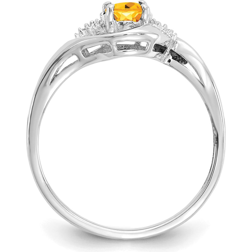 14K White Gold Citrine and Diamond Ring with Oval Citrine - 0.48 Carat Total Citrine Weight by Oro Pregiato