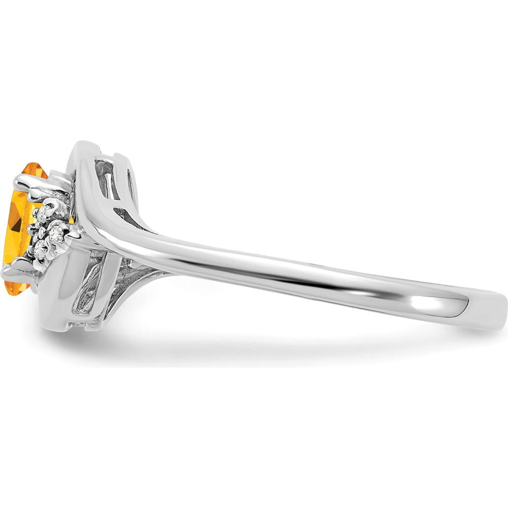 14K White Gold Citrine and Diamond Ring with Oval Citrine - 0.48 Carat Total Citrine Weight by Oro Pregiato