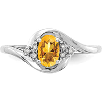 14K White Gold Citrine and Diamond Ring with Oval Citrine - 0.48 Carat Total Citrine Weight by Oro Pregiato