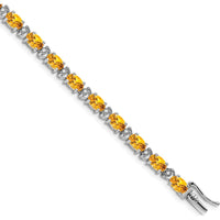 14K White Gold Citrine and Diamond Tennis Bracelet with 20 Oval Citrine Stones - 0.48 Carats Total Citrine Weight, 0.10 Carats Total Diamond Weight by Monteluci Fine Jewelry