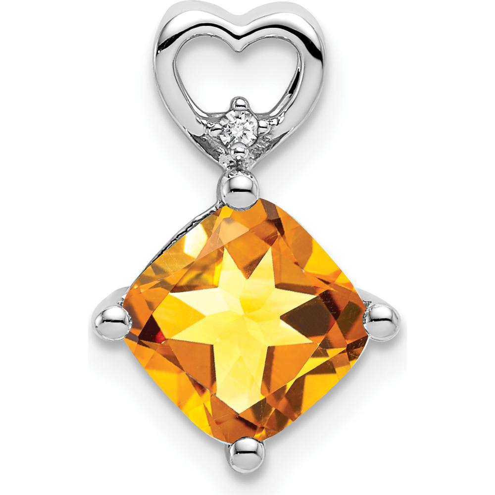 14K White Gold Citrine and Round Diamond Heart Pendant - 1.655 Carat Total Citrine Weight by Oro Pregiato