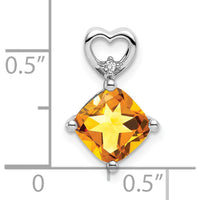 14K White Gold Citrine and Round Diamond Heart Pendant - 1.655 Carat Total Citrine Weight by Oro Pregiato