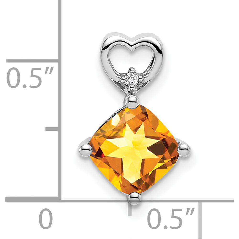 14K White Gold Citrine and Round Diamond Heart Pendant - 1.655 Carat Total Citrine Weight by Oro Pregiato