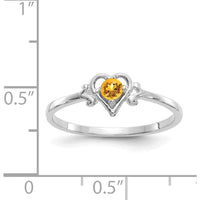 14K White Gold Citrine Birthstone Heart Ring - 0.10 Carat Round Citrine by Oro Pregiato