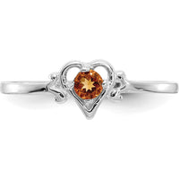 14K White Gold Citrine Birthstone Heart Ring - 0.10 Carat Round Citrine by Oro Pregiato