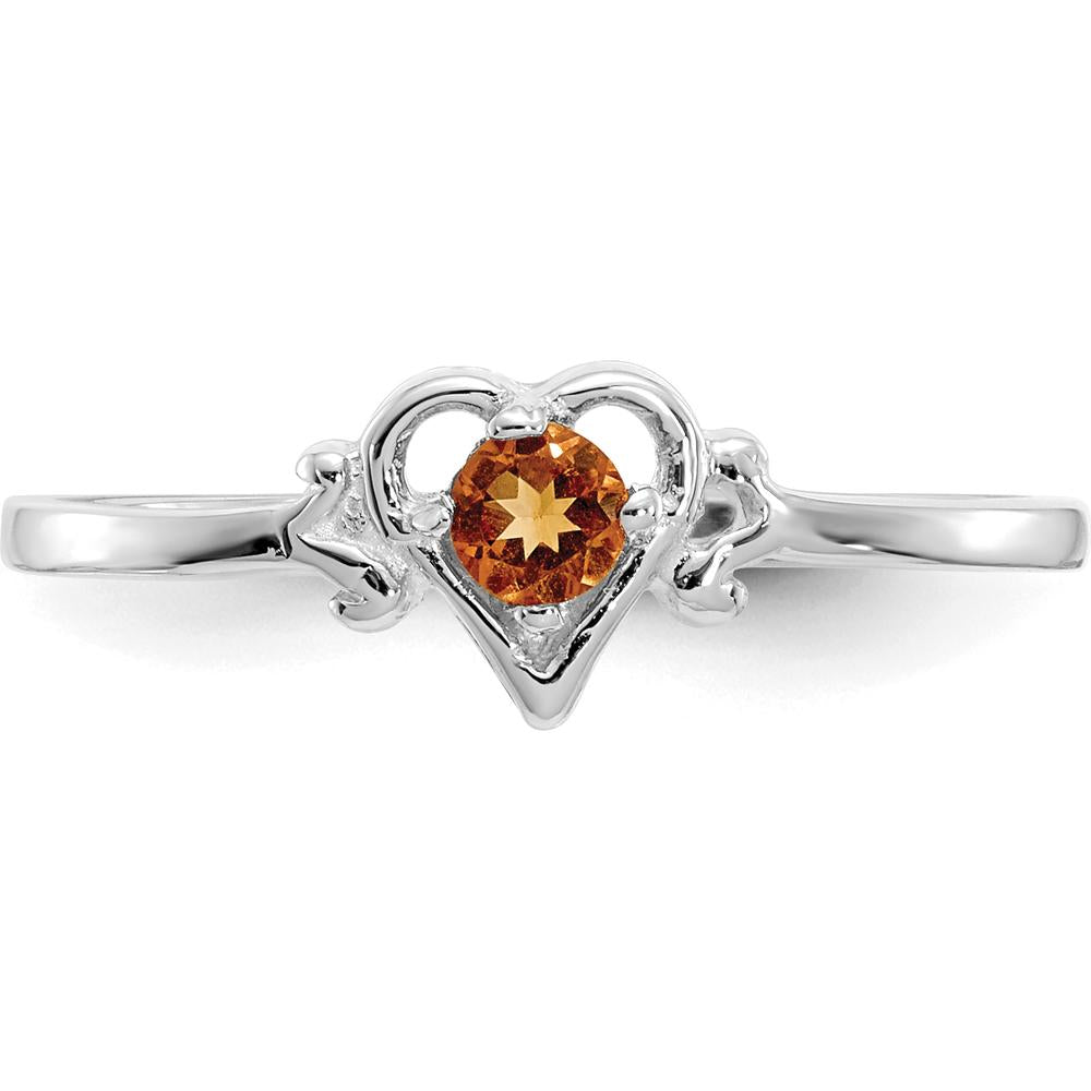 14K White Gold Citrine Birthstone Heart Ring - 0.10 Carat Round Citrine by Oro Pregiato
