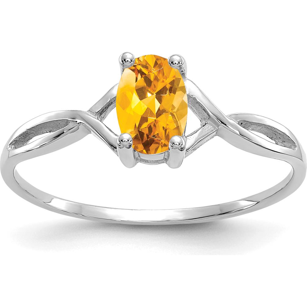 14K White Gold Citrine Birthstone Ring with Oval Faceted Citrine - 0.40 Carat Total Gem Weight by Oro Pregiato