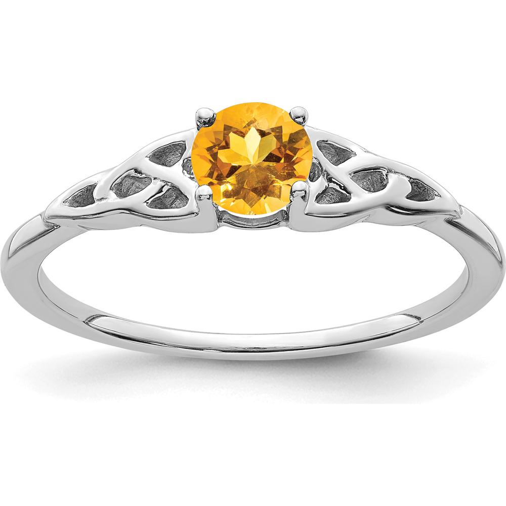 14K White Gold Citrine Celtic Knot Ring - 4.5mm Round Yellow Citrine by 0