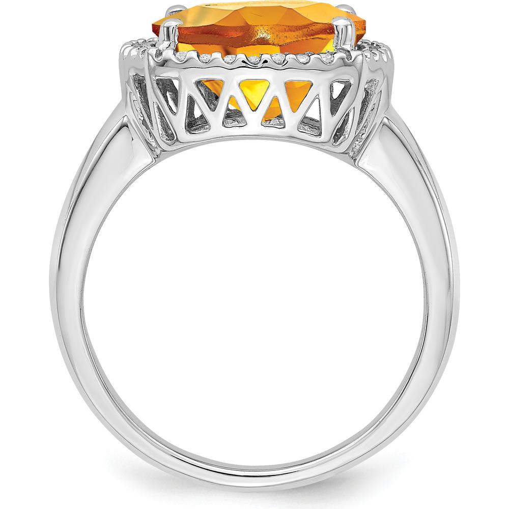 14K White Gold Citrine Cushion Cut Ring with Diamond Halo - 3.865 Carat Citrine and 0.005 Carat Diamond Weight by 0