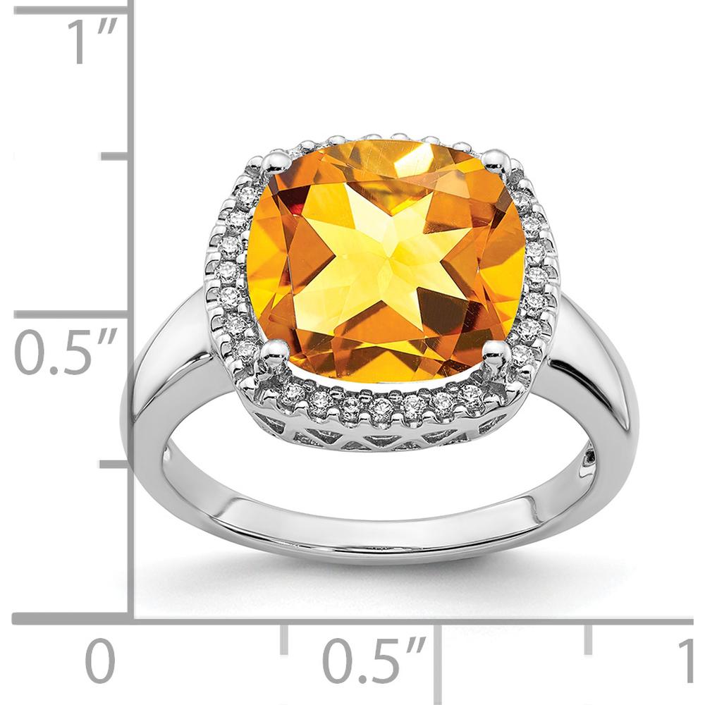 14K White Gold Citrine Cushion Cut Ring with Diamond Halo - 3.865 Carat Citrine and 0.005 Carat Diamond Weight by 0